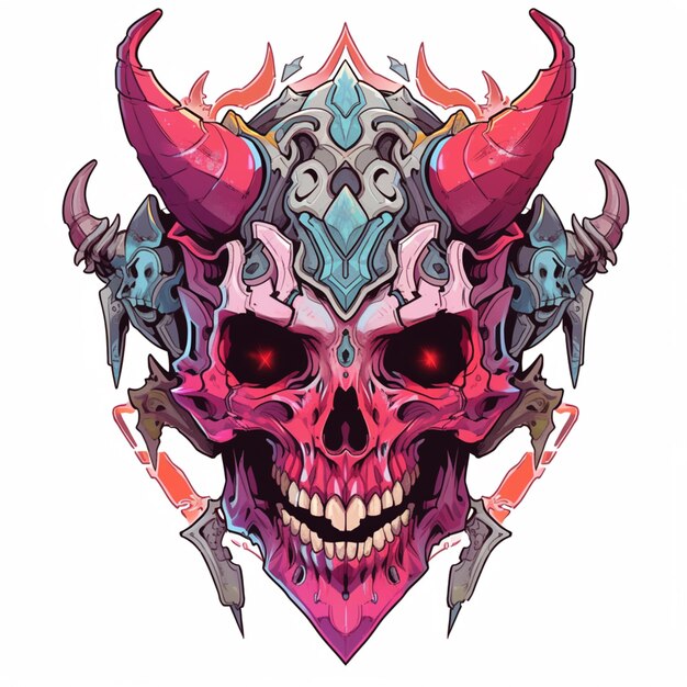 a close up of a skull with horns and a demons head generative ai