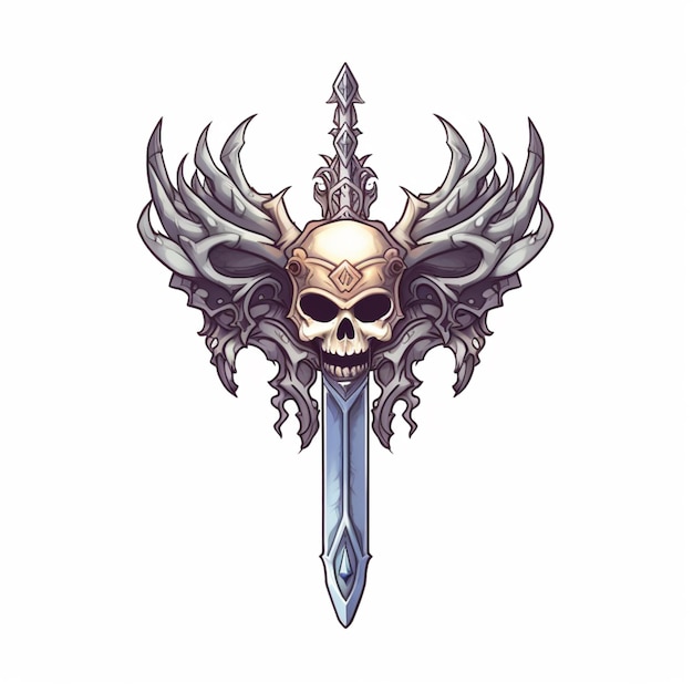 Photo a close up of a skull with a sword on a white background generative ai