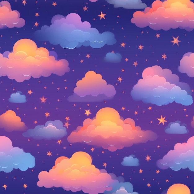 a close up of a sky with clouds and stars generative ai