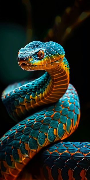 close-up slang blauw oranje patroon lichaam prachtig kwaad levendige kleur schattig perfect ongewoon uniek