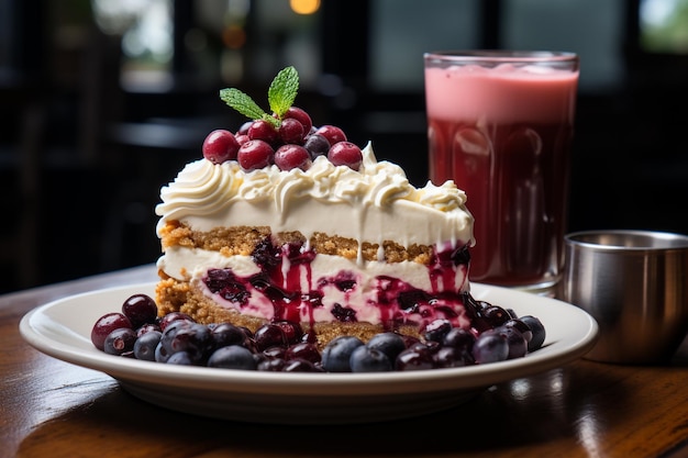 Close up of slice of blueberry cheese cake