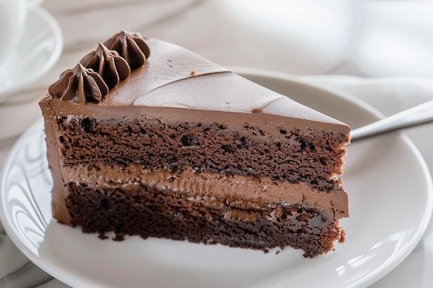 Close up of a slice of chocolate cake