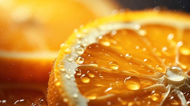 A close up of a slice of orange with water droplets on it ai