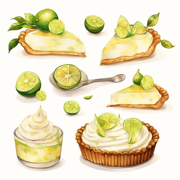 Photo a close up of a slice of pie with limes and whipped cream generative ai