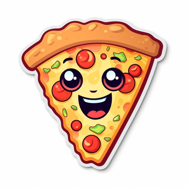 Кусок пиццы крупным планом со счастливым лицом, генеративный искусственный интеллект