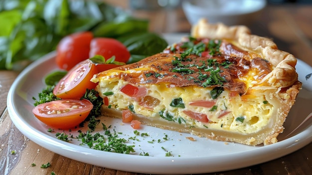 Close Up of a Slice of Quiche on a Plate