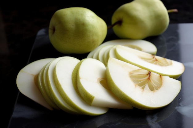 A close up of sliced apples on a table generative AI