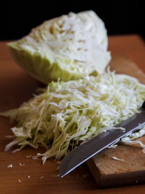 Close-up of sliced cabbage