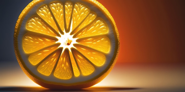 A close up of a sliced orange on a table generative AI