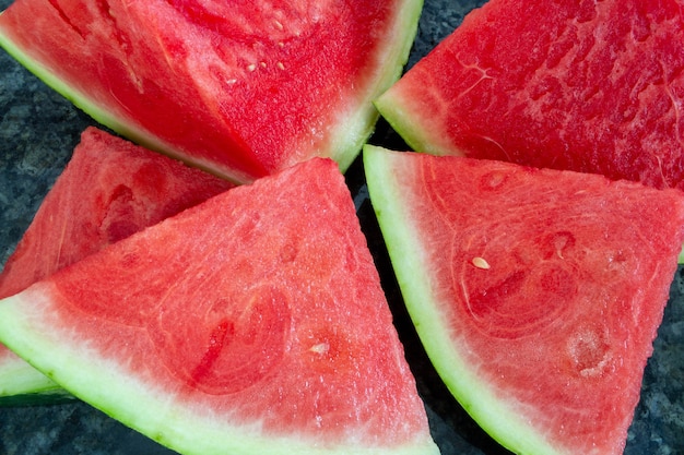 Close up on sliced watermelon  selective focus