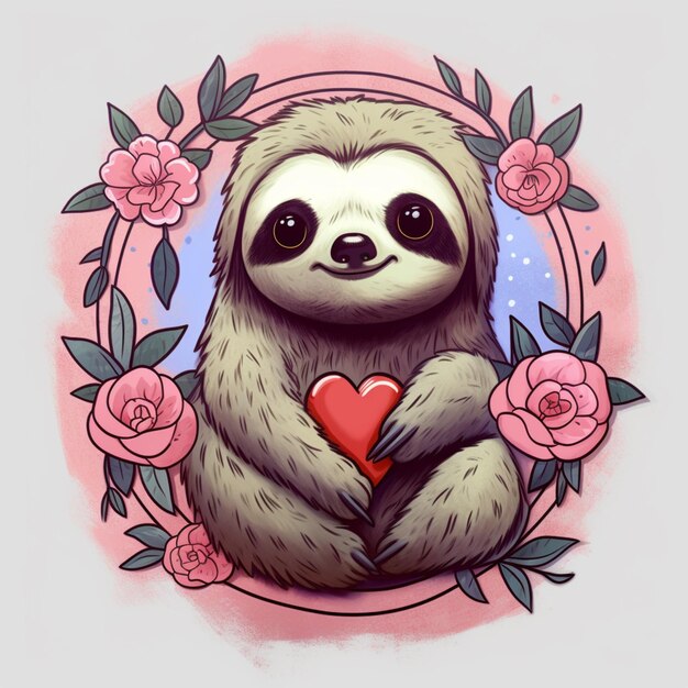 A close up of a sloth holding a heart in a circle generative ai