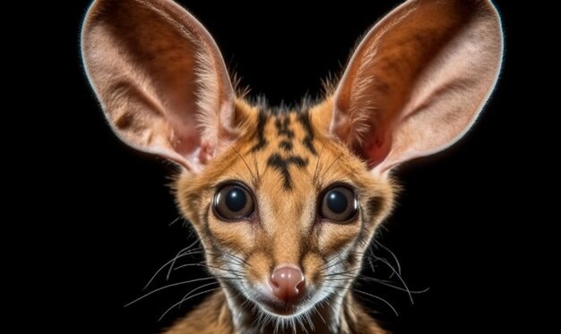 a close up of a small animal with big ears and a black background generative ai