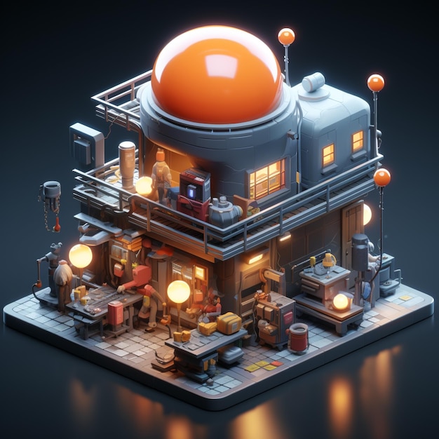 A close up of a small building with a big orange dome generative ai