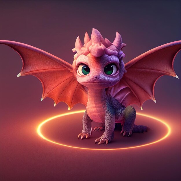 крупный план маленького дракона с светящимся хвостом