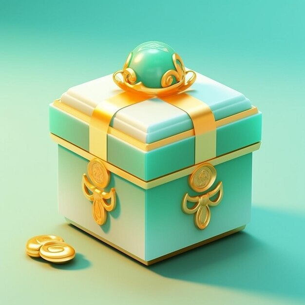 a close up of a small gift box with a gold ring on top generative ai