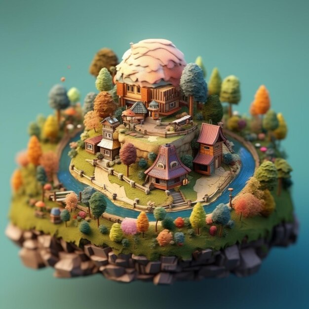 Photo a close up of a small island with a house and trees generative ai