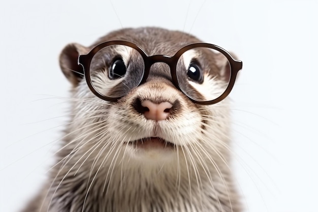 Photo a close up of a small otter wearing glasses