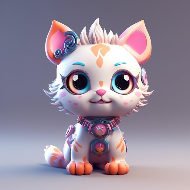 A close up of a small toy cat with a collar on generative ai