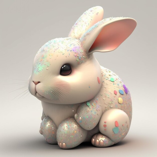 a close up of a small white rabbit with colorful spots generative ai