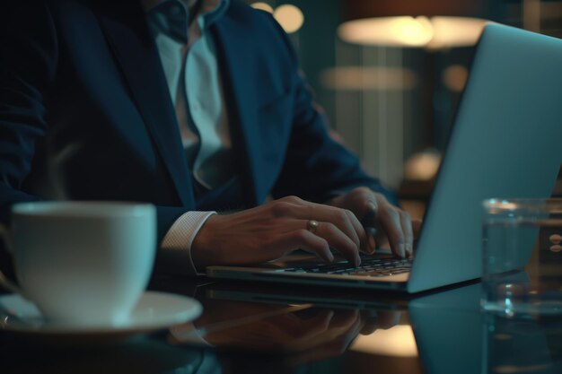 Foto close up di un uomo d'affari intelligente che lavora al portatile in un ufficio moderno