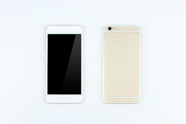 Photo close-up of smart phones over white background