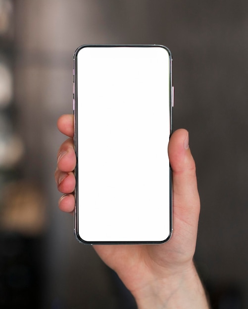 close-up smartphone with copy space