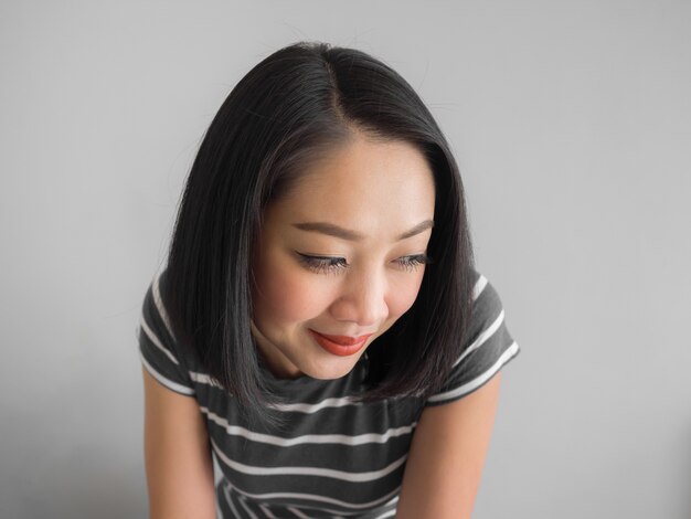 Close up of smile short hair Asian woman.