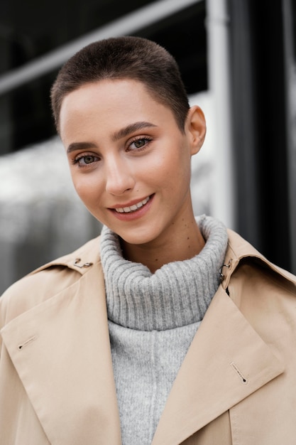 Foto posa della donna di smiley del primo piano