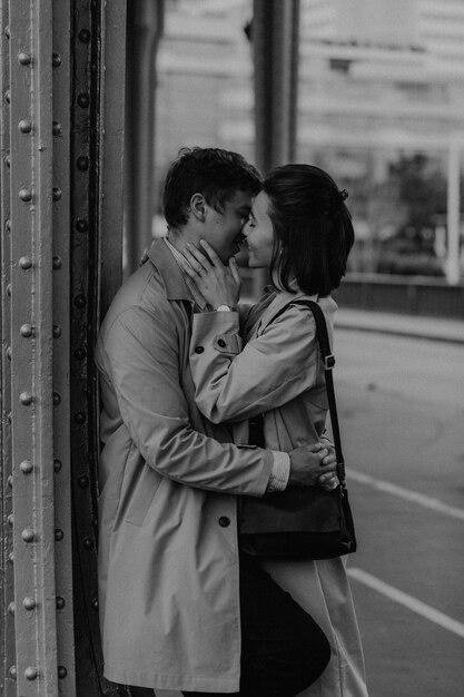 Close up of a smiling beautiful young couple in Paris