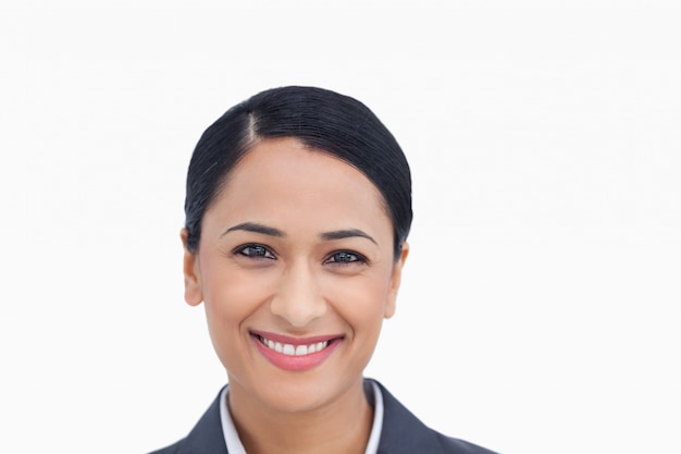 Close up of smiling saleswoman