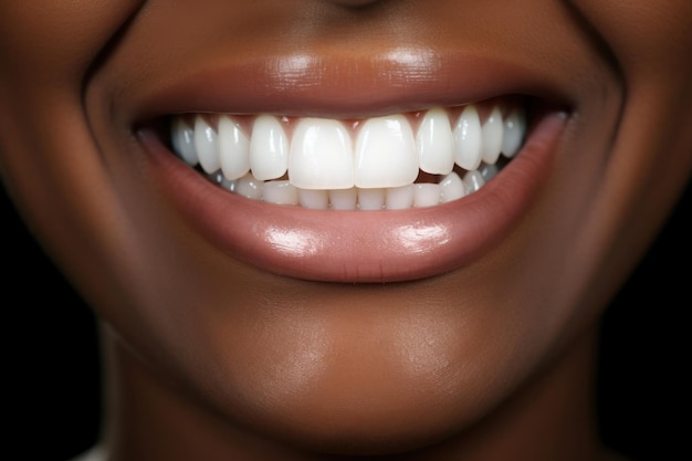 A close up of a smiling woman's mouth