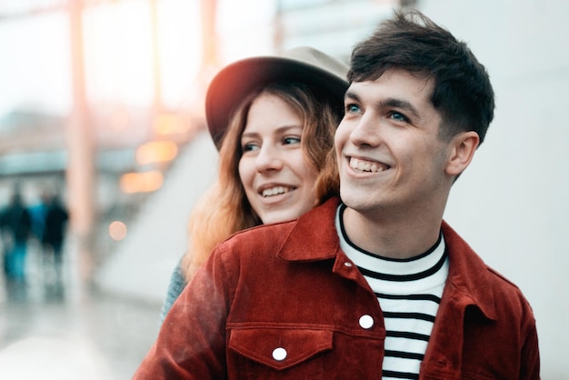 Close-up of smiling young couple