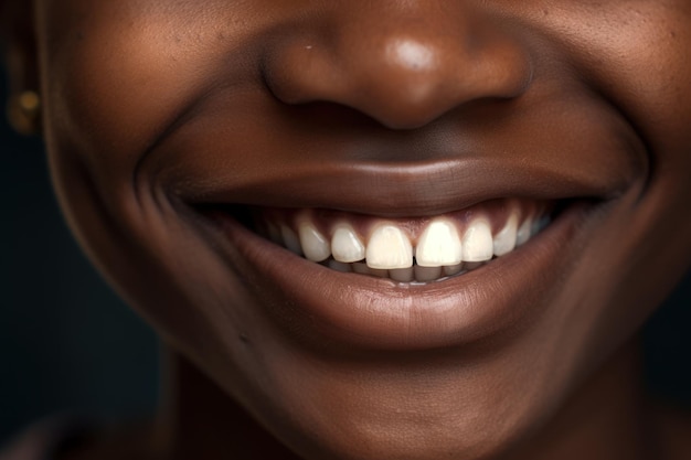 A close up of a smiling young woman's mouth