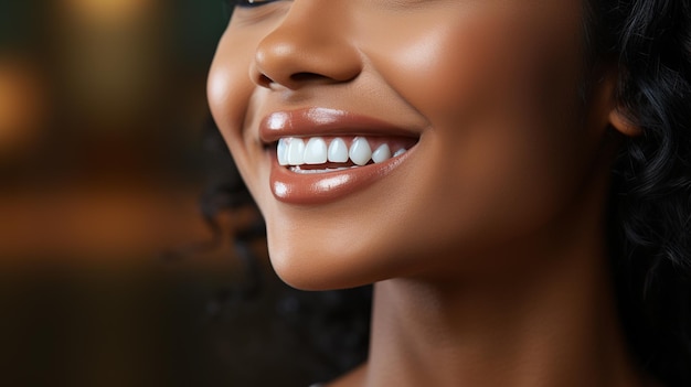Близкое изображение улыбающейся молодой женщины с зубными брекетами