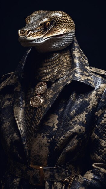 a close up of a snake wearing a coat and a belt generative ai