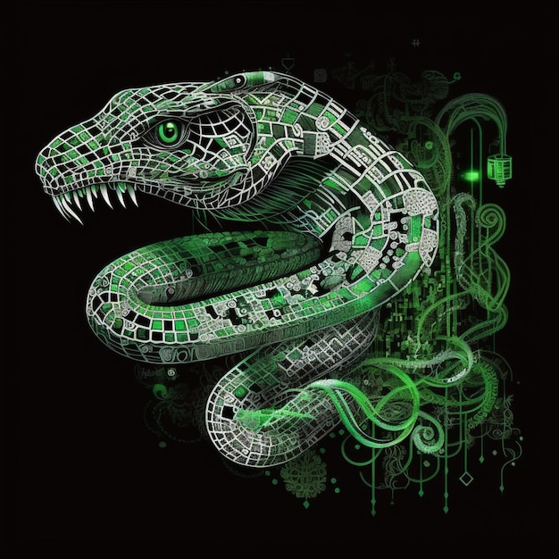 Photo a close up of a snake with a green glow on its face generative ai