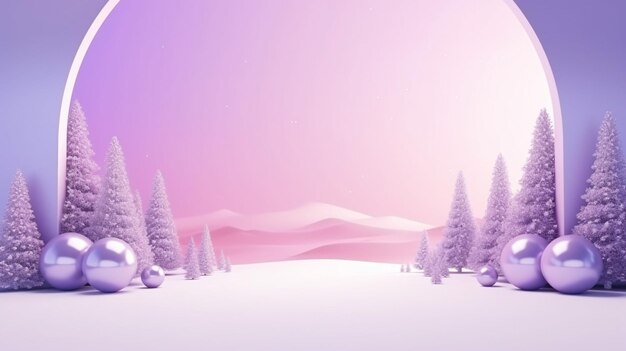 A close up of a snow covered field with trees and a mountain in the background generative ai