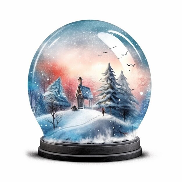 A close up of a snow globe with a house in the background generative ai