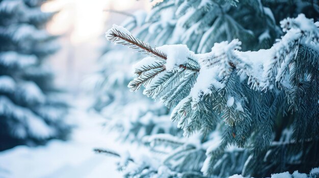 겨울 에 눈 에  ⁇ 인 소나무 의 가까운 모습
