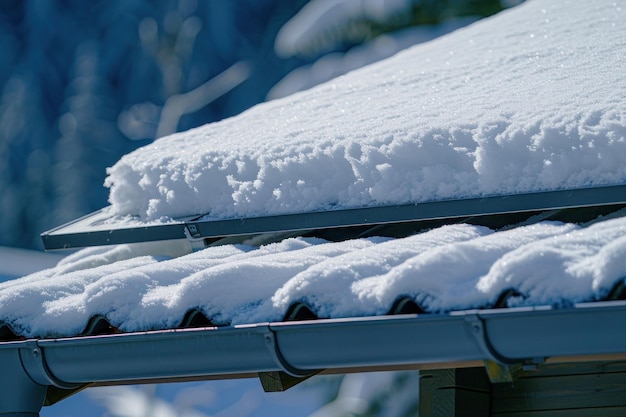 Close up snowcovered solar panel solar cells on the roof of a house