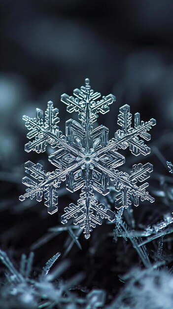 a close up of a snowflake on a black background