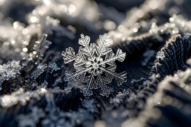 Photo a close up of a snowflake on a cloth