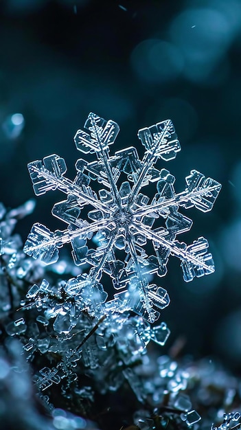 a close up of a snowflake on a plant