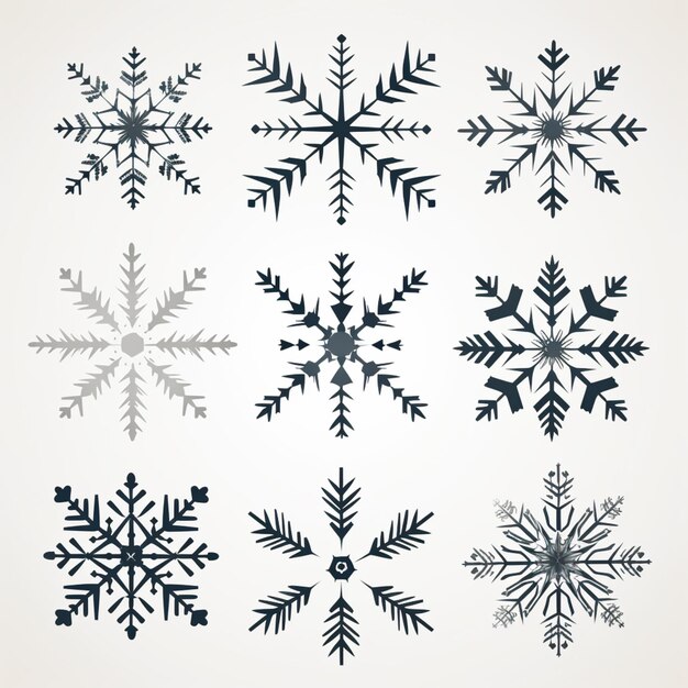 a close up of a snowflake set of nine different shapes generative ai