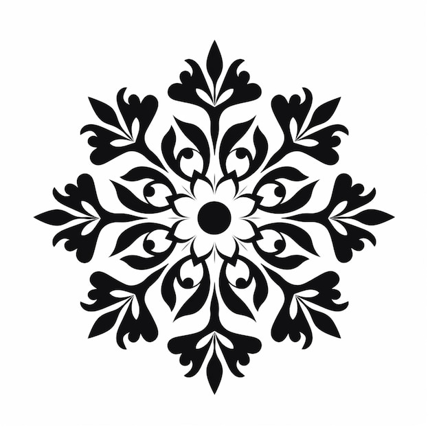 a close up of a snowflake with black and white designs generative ai