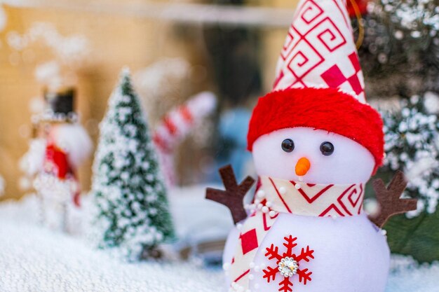 Close up of snowman in diorama still life