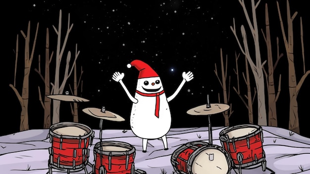 A close up of a snowman playing the drums christmas image cartoon illustration art