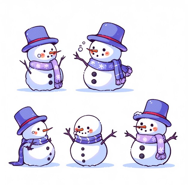 a close up of a snowman with different poses of snow generative ai