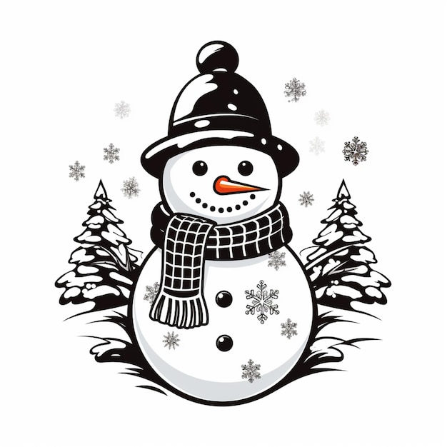 Близкий взгляд на снеговика с шляпой и шарфом