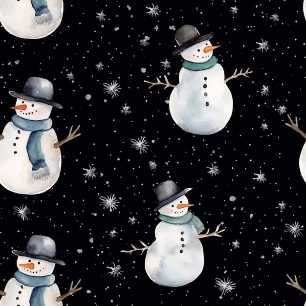 A close up of a snowman with a hat and scarf generative ai